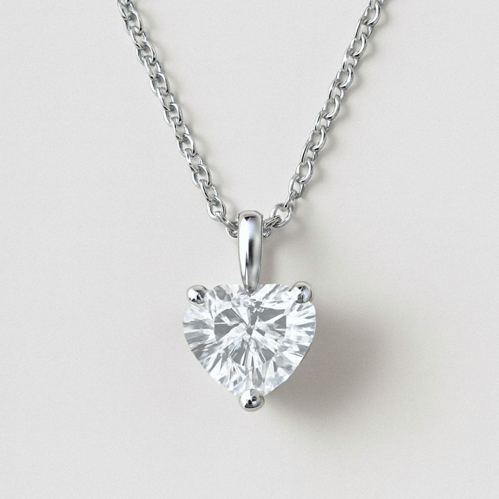 Heart Moissanite Necklace, Heart Solitaire Pendant in 925 Sterling Silver, product view
