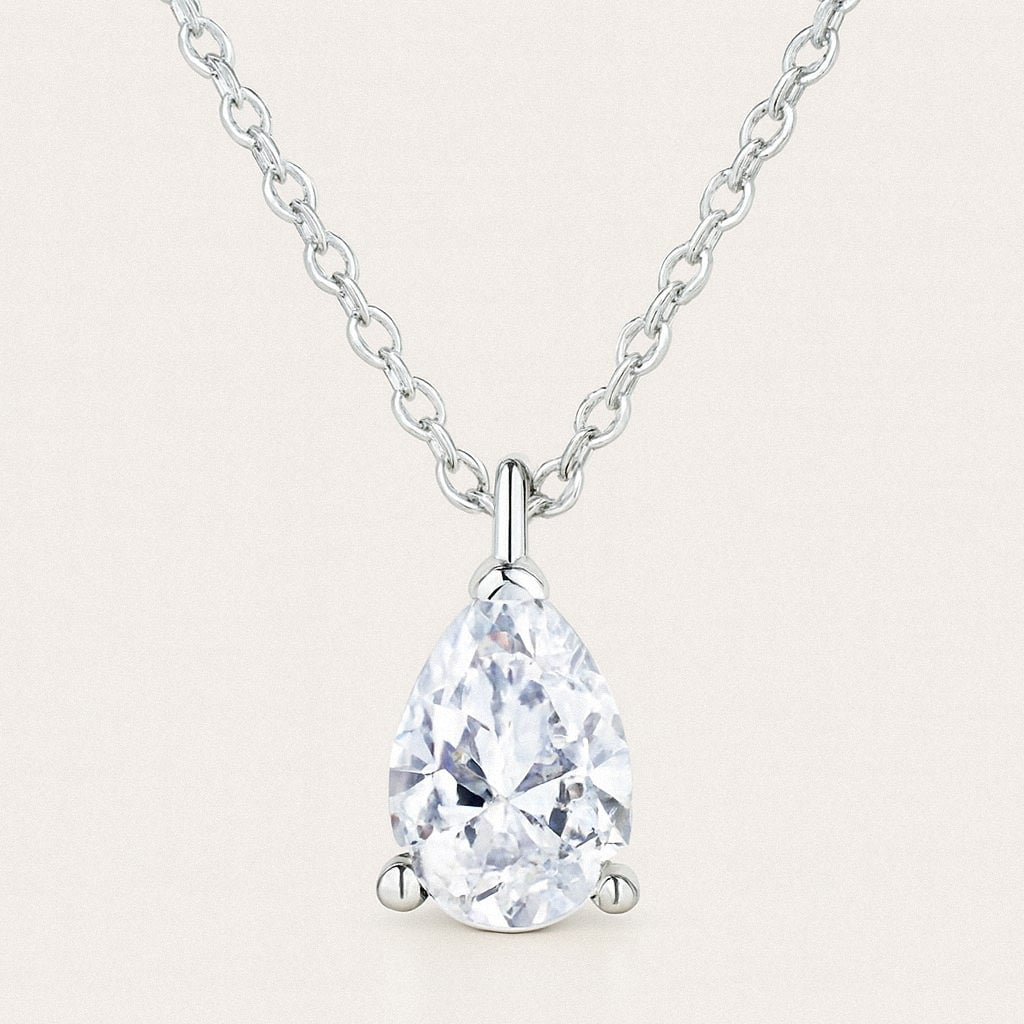Pear Moissanite Necklace, Teardrop Solitaire Pendant in 925 Sterling Silver, product view
