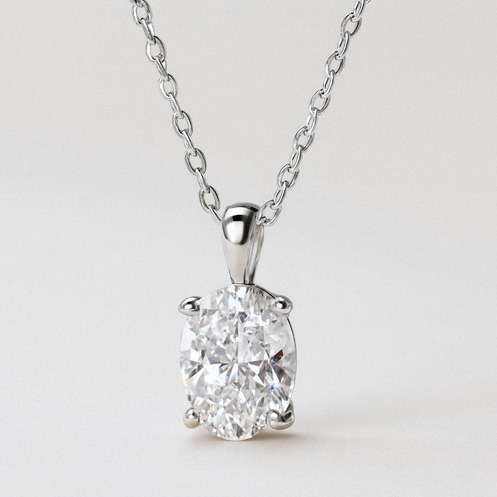 Oval Moissanite Necklace, Oval Solitaire Pendant in 925 Sterling Silver, product view