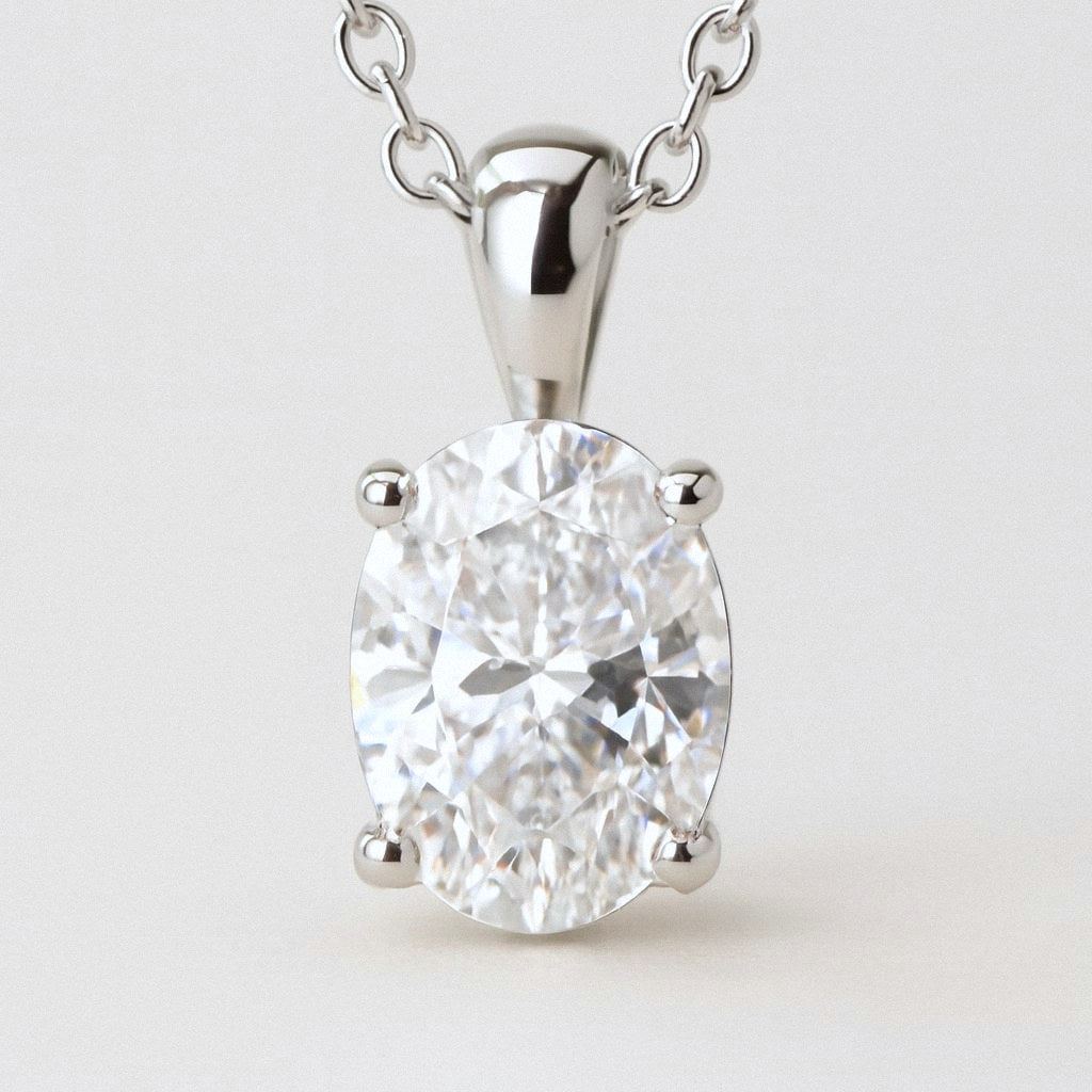 Oval Moissanite Necklace, Oval Solitaire Pendant in 925 Sterling Silver, close-up detail