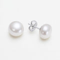 Button Pearl Stud Earrings, Freshwater Pearl Studs 6mm to 11mm, Sterling Silver, product view