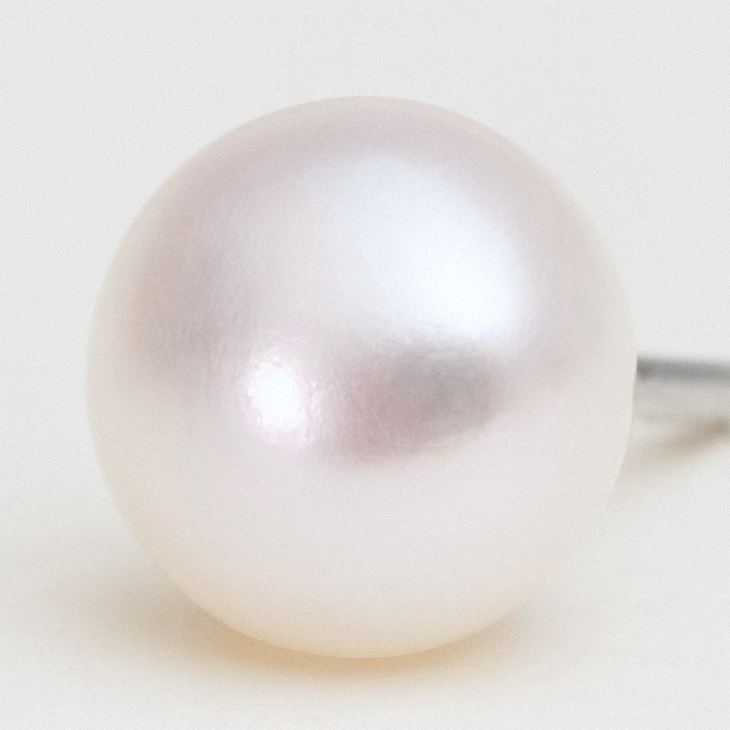 Button Pearl Stud Earrings, Freshwater Pearl Studs 6mm to 11mm, Sterling Silver, close-up detail