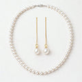 Classic freshwater pearl necklace and gold pearl threader earrings set