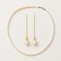 Dainty Freshwater Pearl Necklace and Gold Pearl Threader Earrings Set, both pieces together