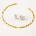 Gold Cuban chain necklace and oval moissanite stud earrings set