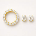 Gold oval moissanite eternity ring and oval moissanite stud earrings set, gold plated sterling silver