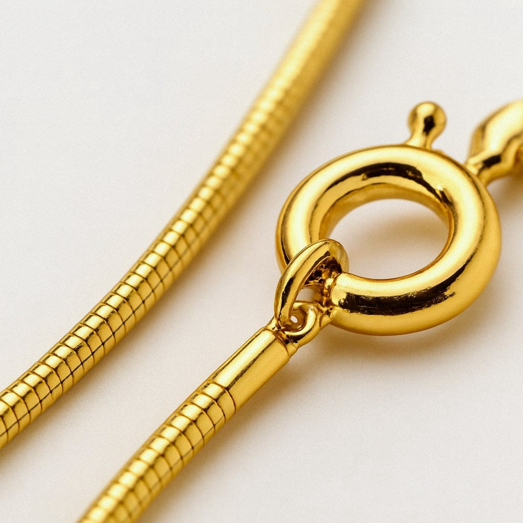 Gold snake chain, close-up of the links