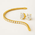 Gold Moissanite Tennis Bracelet and Oval Stud Earrings Set, Gold Plated Sterling Silver, both pieces together