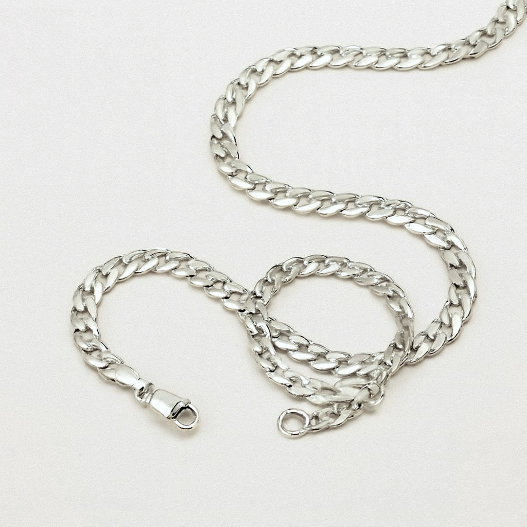 Mens Cuban Link Chain and Bracelet Set, Solid 925 Sterling Silver, both pieces together