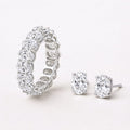 Silver oval moissanite eternity ring and oval moissanite stud earrings set