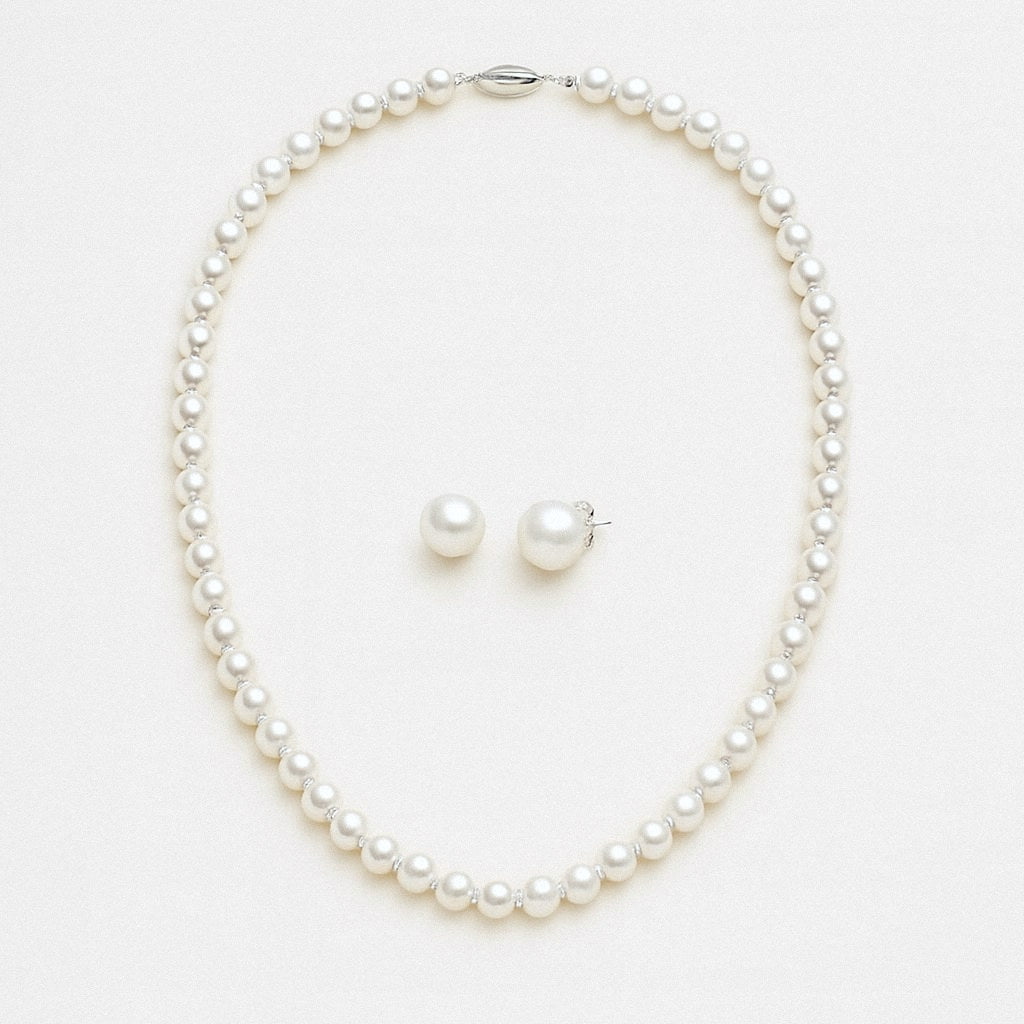 Freshwater Pearl Necklace and Pearl Stud Earrings Set, both pieces together
