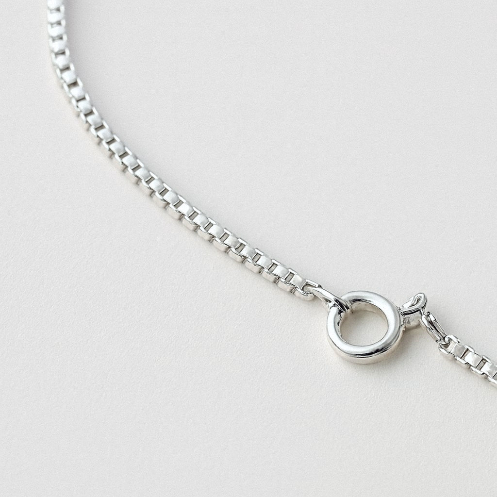 Silver box chain, close-up of the square links