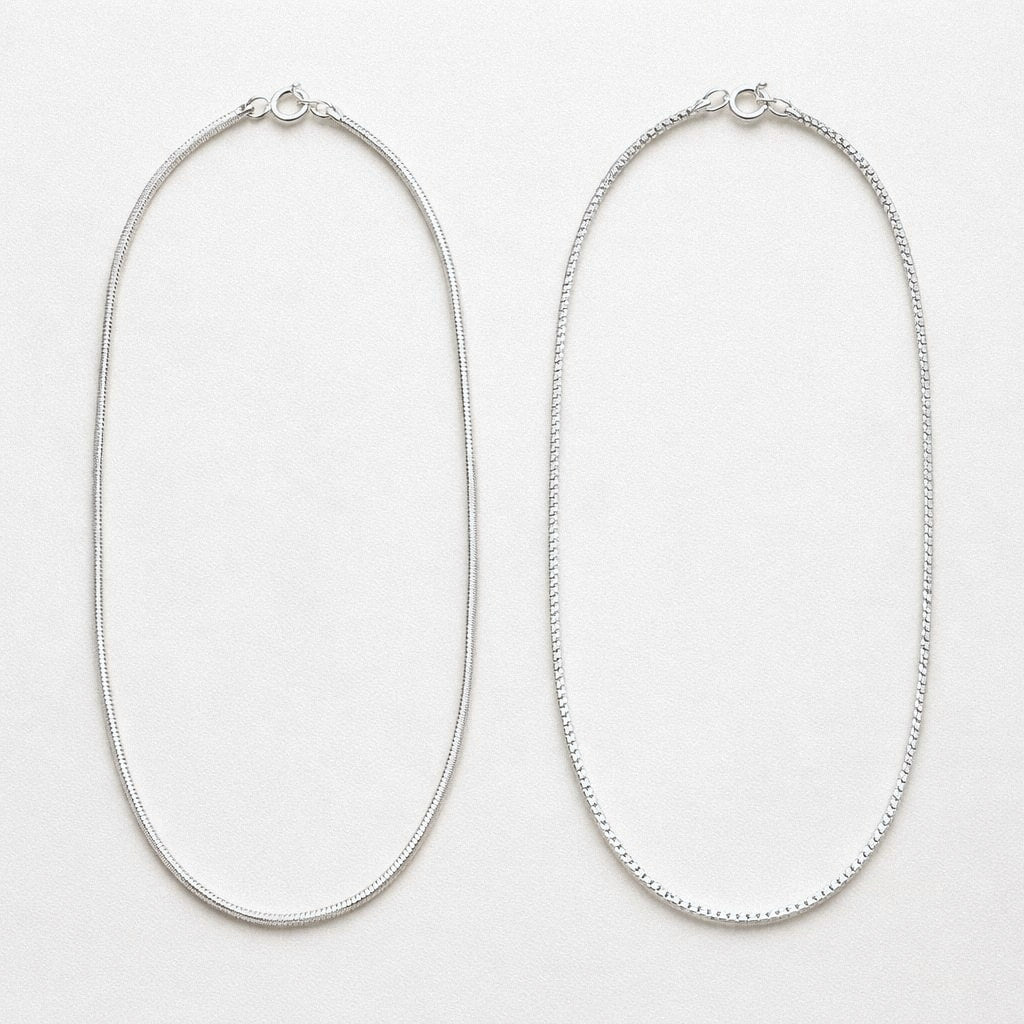 Silver layering necklace set, snake chain and box chain, 925 sterling silver