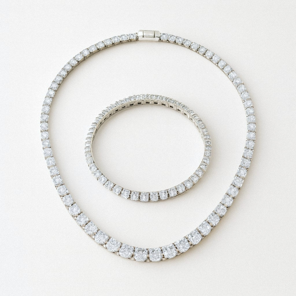 Moissanite Tennis Necklace and Bracelet Set in 925 Sterling Silver, both pieces together